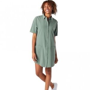 Smartwool Sz L Green Outdoor Hiking Button Front Corpcore Shirt Dress